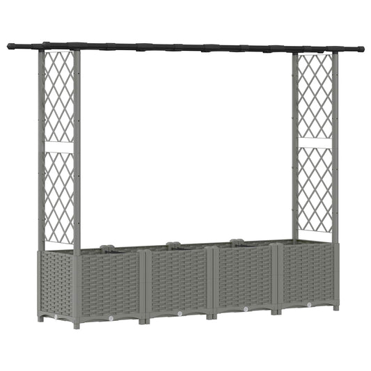 Hevet Bed med Trellis og Tak Lysegrå 203 x 40 x 136 cm PP