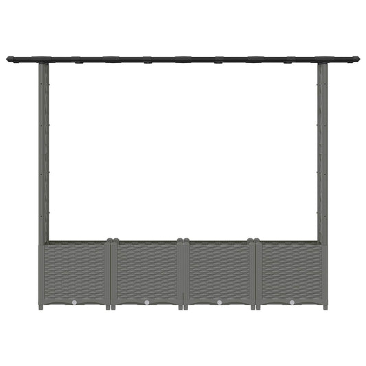 Hevet Bed med Trellis og Tak Lysegrå 203 x 40 x 136 cm PP