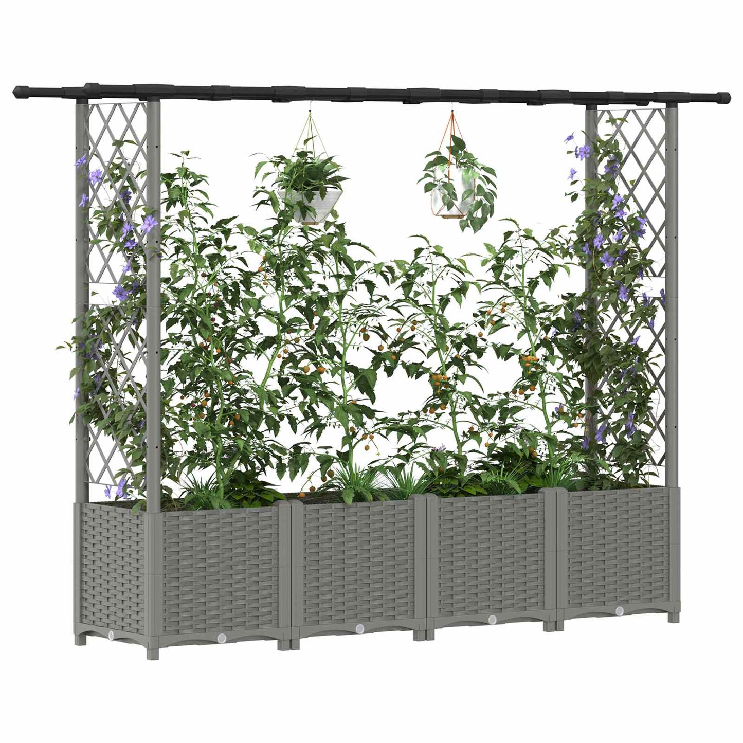 Hevet Bed med Trellis og Tak Lysegrå 203 x 40 x 136 cm PP