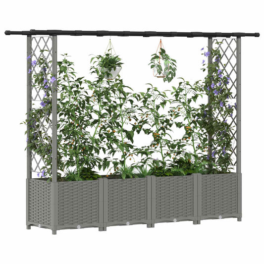Hevet Bed med Trellis og Tak Lysegrå 203 x 40 x 136 cm PP