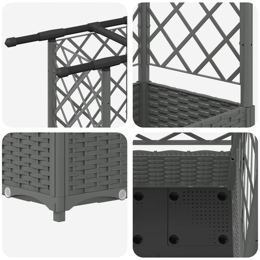 Hevet Bed med Trellis og Tak Lysegrå 124 x 40 x 121 cm PP