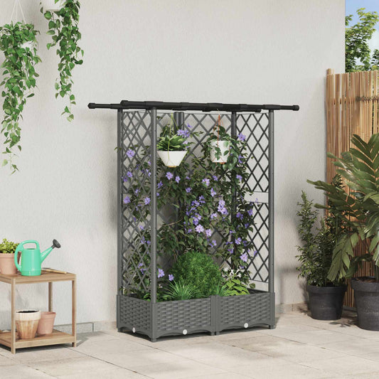 Hevet Bed med Trellis og Tak Lysegrå 124 x 40 x 121 cm PP