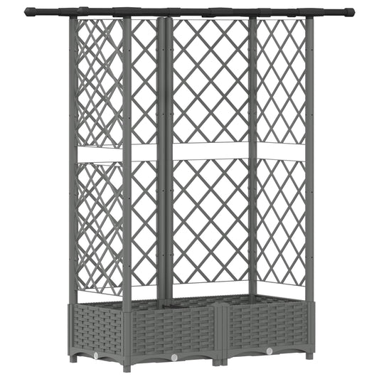 Hevet Bed med Trellis og Tak Lysegrå 124 x 40 x 121 cm PP
