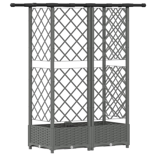 Hevet Bed med Trellis og Tak Lysegrå 124 x 40 x 121 cm PP