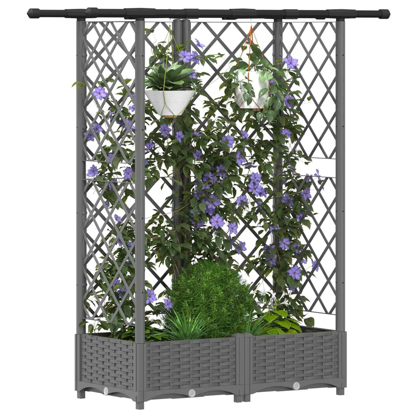 Hevet Bed med Trellis og Tak Lysegrå 124 x 40 x 121 cm PP