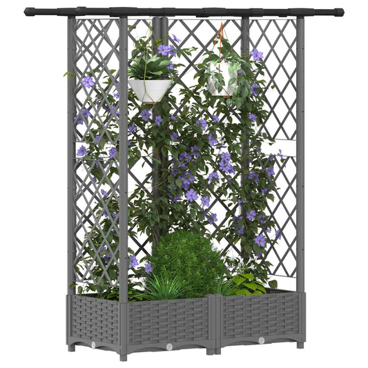 Hevet Bed med Trellis og Tak Lysegrå 124 x 40 x 121 cm PP