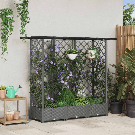 Hevet Bed med Trellis og Tak Lysegrå 164 x 40 x 121 cm PP