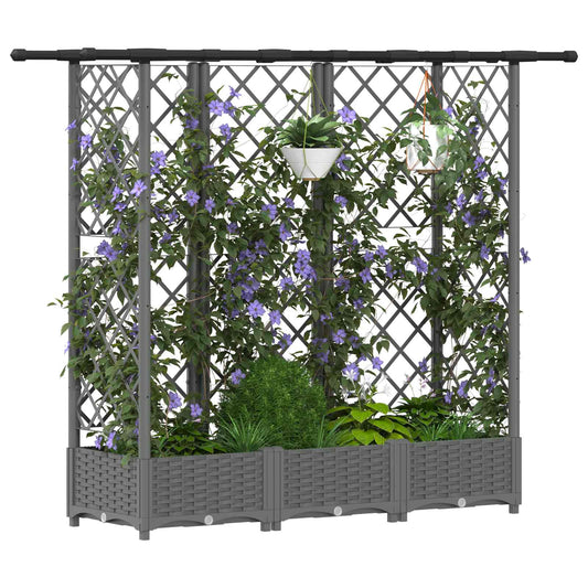Hevet Bed med Trellis og Tak Lysegrå 164 x 40 x 121 cm PP