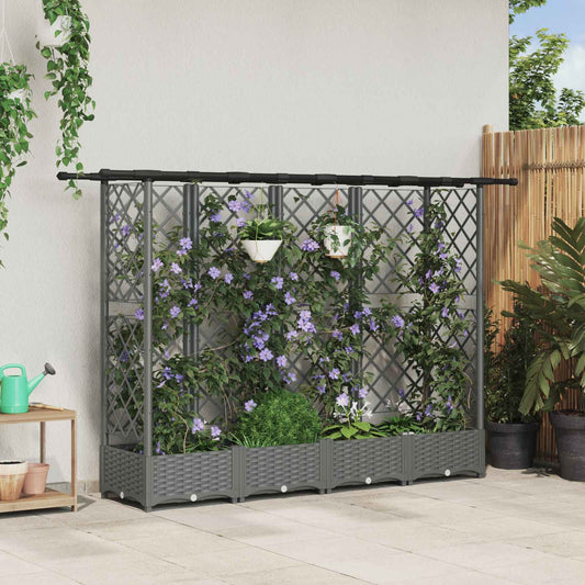 Hevet Bed med Trellis og Tak Lysegrå 202,5 x 40 x 121 cm PP
