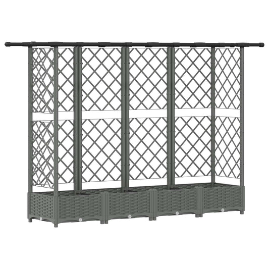 Hevet Bed med Trellis og Tak Lysegrå 202,5 x 40 x 121 cm PP