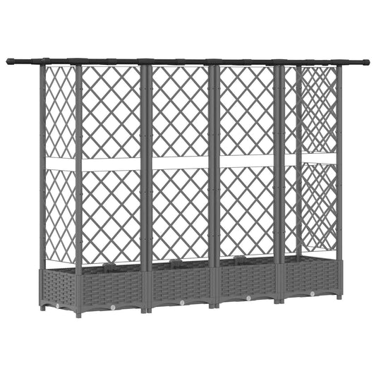 Hevet Bed med Trellis og Tak Lysegrå 202,5 x 40 x 121 cm PP