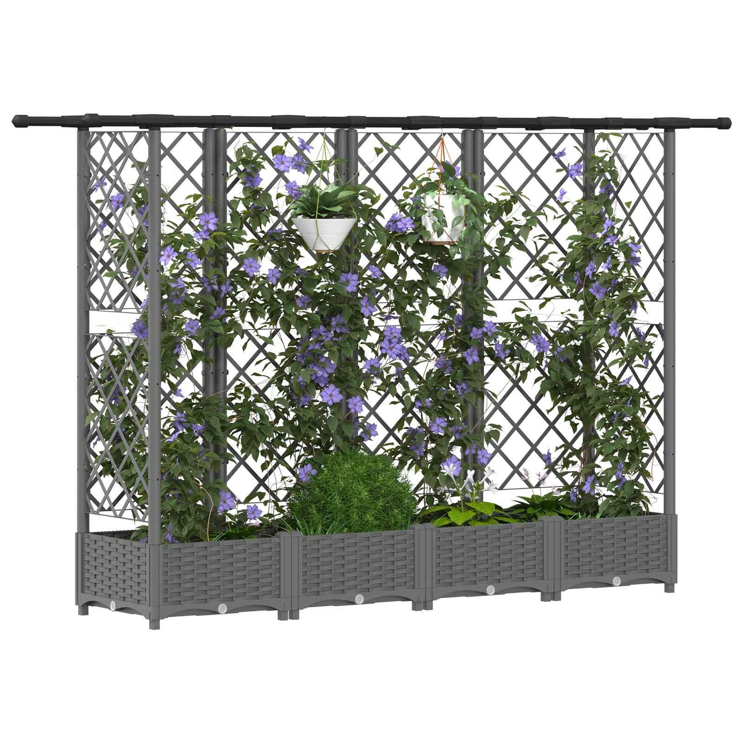 Hevet Bed med Trellis og Tak Lysegrå 202,5 x 40 x 121 cm PP
