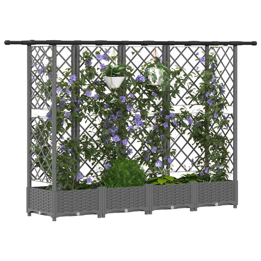 Hevet Bed med Trellis og Tak Lysegrå 202,5 x 40 x 121 cm PP