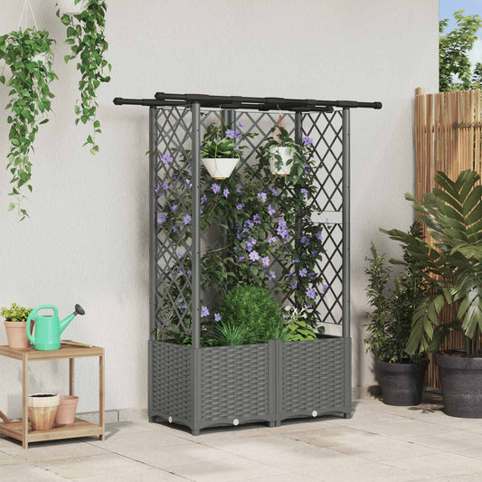 Hevet Bed med Trellis og Tak Lysegrå 124 x 40 x 136 cm PP