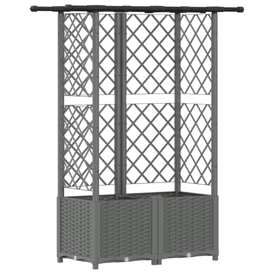 Hevet Bed med Trellis og Tak Lysegrå 124 x 40 x 136 cm PP