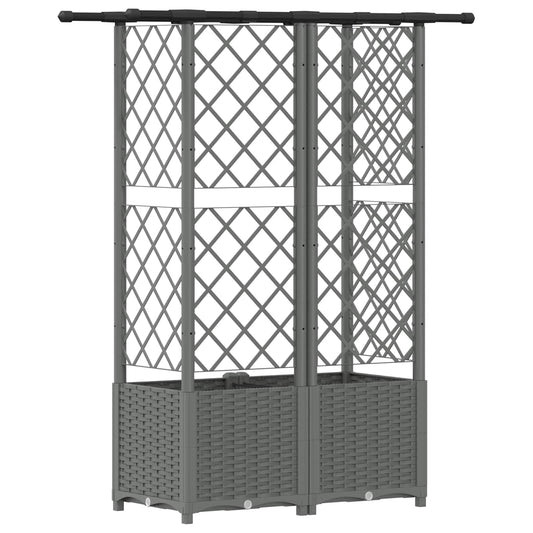 Hevet Bed med Trellis og Tak Lysegrå 124 x 40 x 136 cm PP