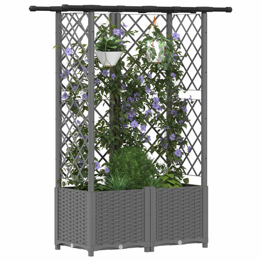 Hevet Bed med Trellis og Tak Lysegrå 124 x 40 x 136 cm PP