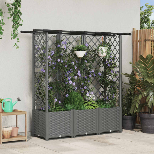 Hevet Bed med Trellis og Tak Lysegrå 163,5 x 40 x 136 cm PP