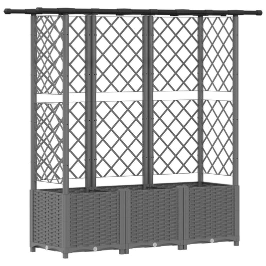 Hevet Bed med Trellis og Tak Lysegrå 163,5 x 40 x 136 cm PP