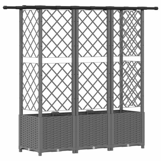 Hevet Bed med Trellis og Tak Lysegrå 163,5 x 40 x 136 cm PP