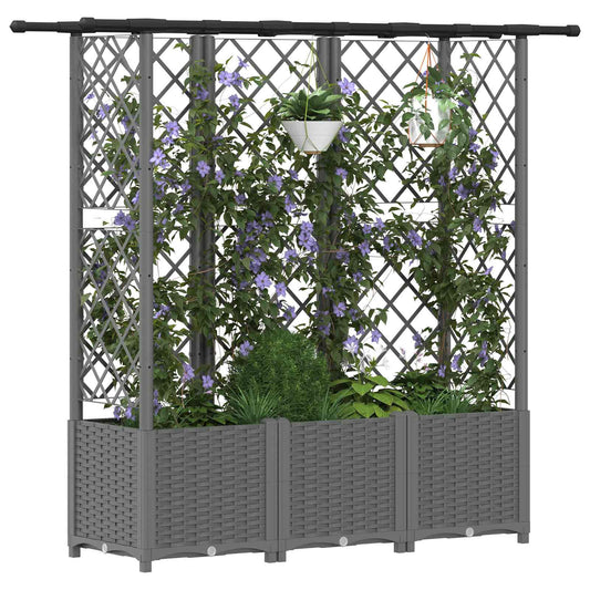 Hevet Bed med Trellis og Tak Lysegrå 163,5 x 40 x 136 cm PP