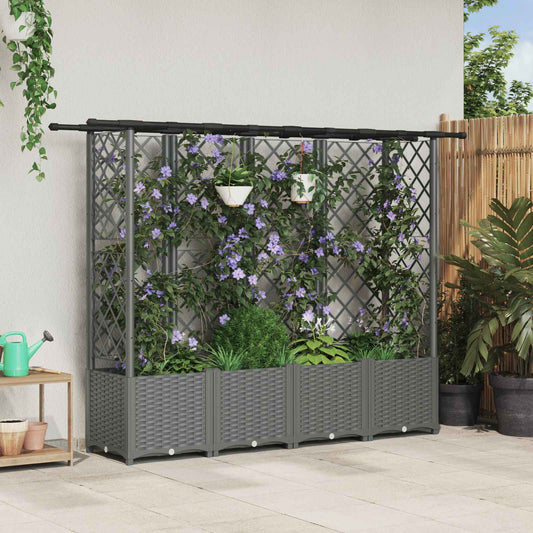 Hevet Bed med Trellis og Tak Lysegrå 202 x 40 x 136 cm PP