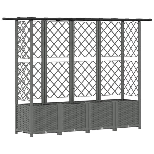 Hevet Bed med Trellis og Tak Lysegrå 202 x 40 x 136 cm PP