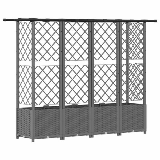 Hevet Bed med Trellis og Tak Lysegrå 202 x 40 x 136 cm PP