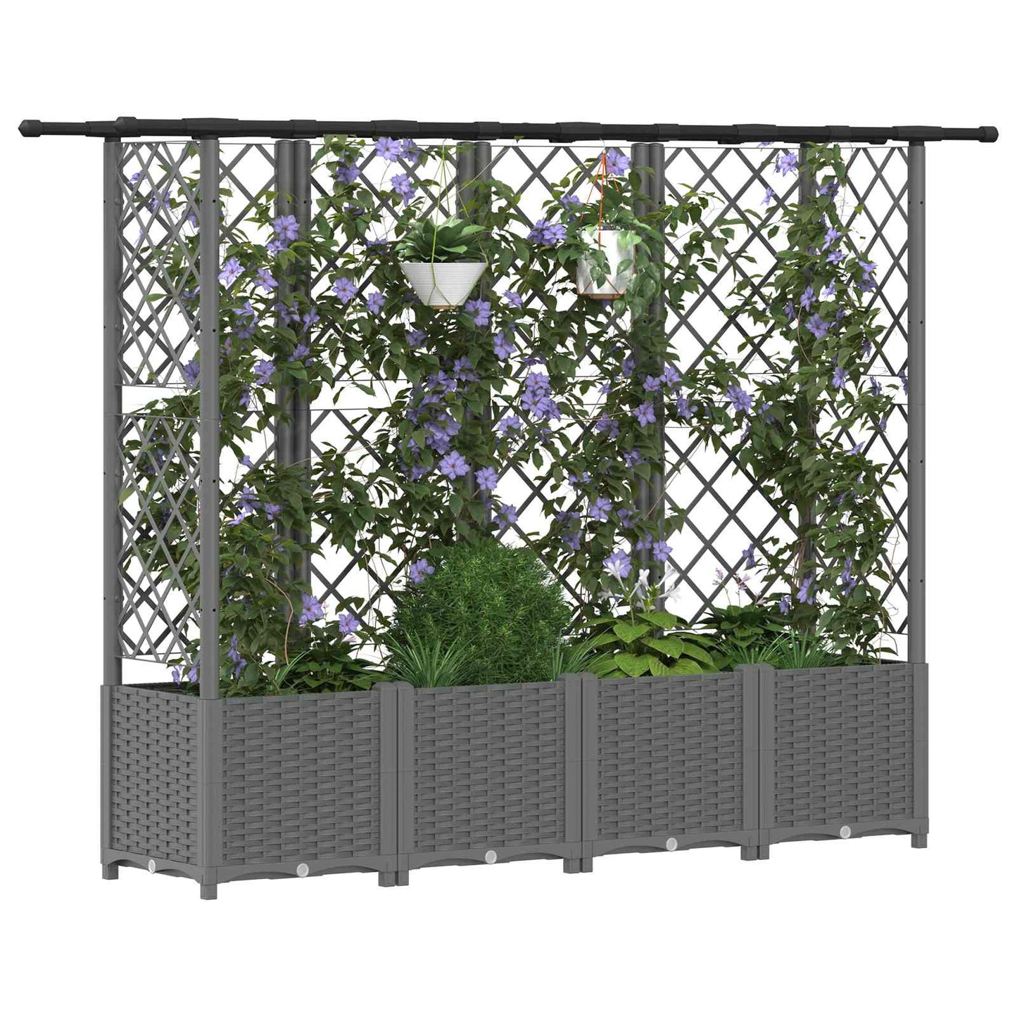 Hevet Bed med Trellis og Tak Lysegrå 202 x 40 x 136 cm PP