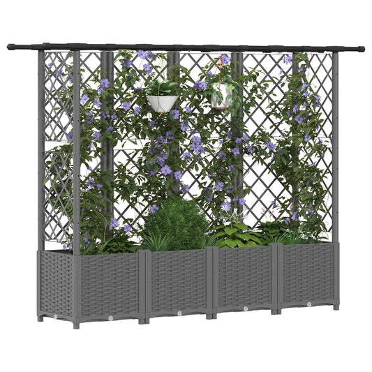 Hevet Bed med Trellis og Tak Lysegrå 202 x 40 x 136 cm PP