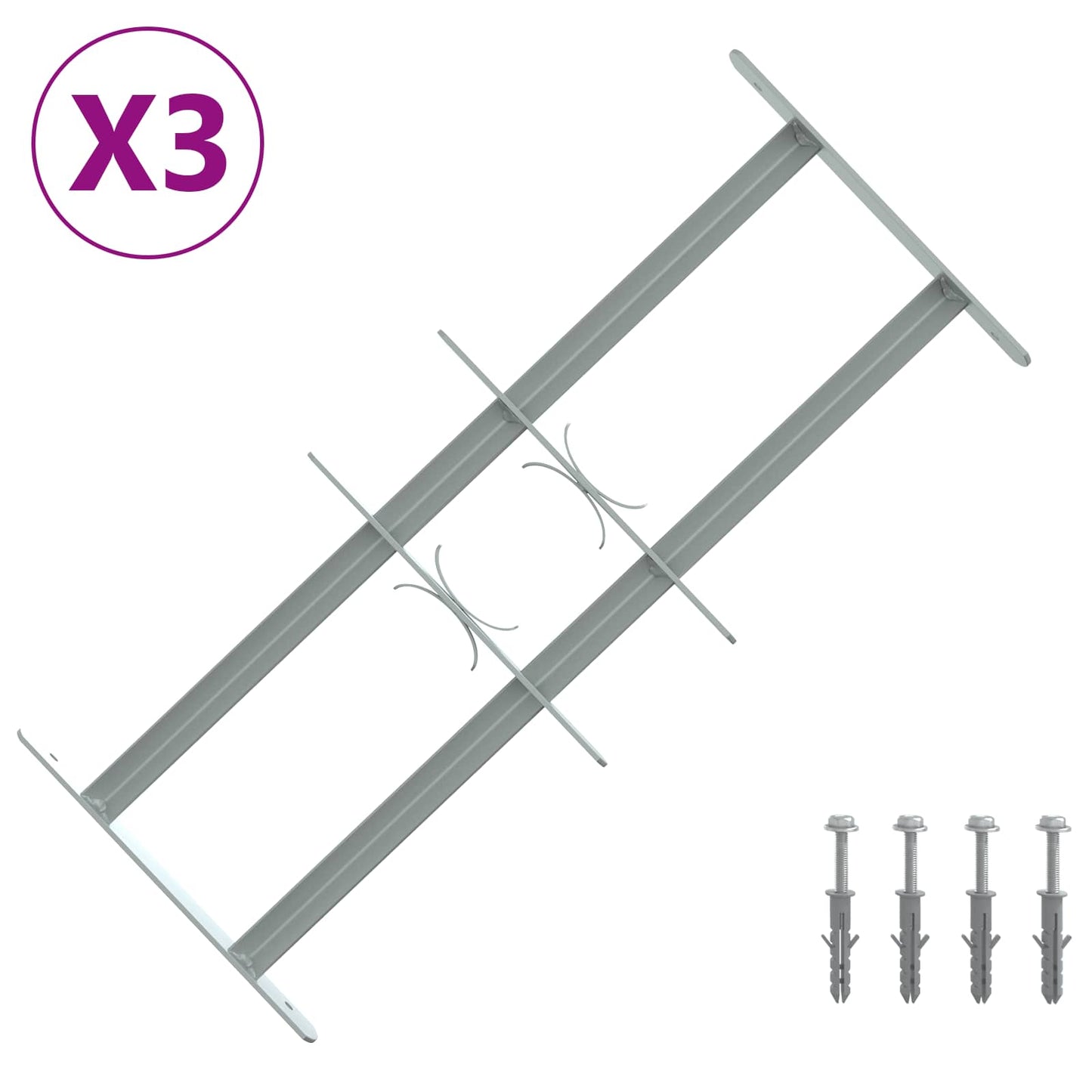 Sikkerhetsgitter for vinduer med 2 tverrbjelker 3 pcs
