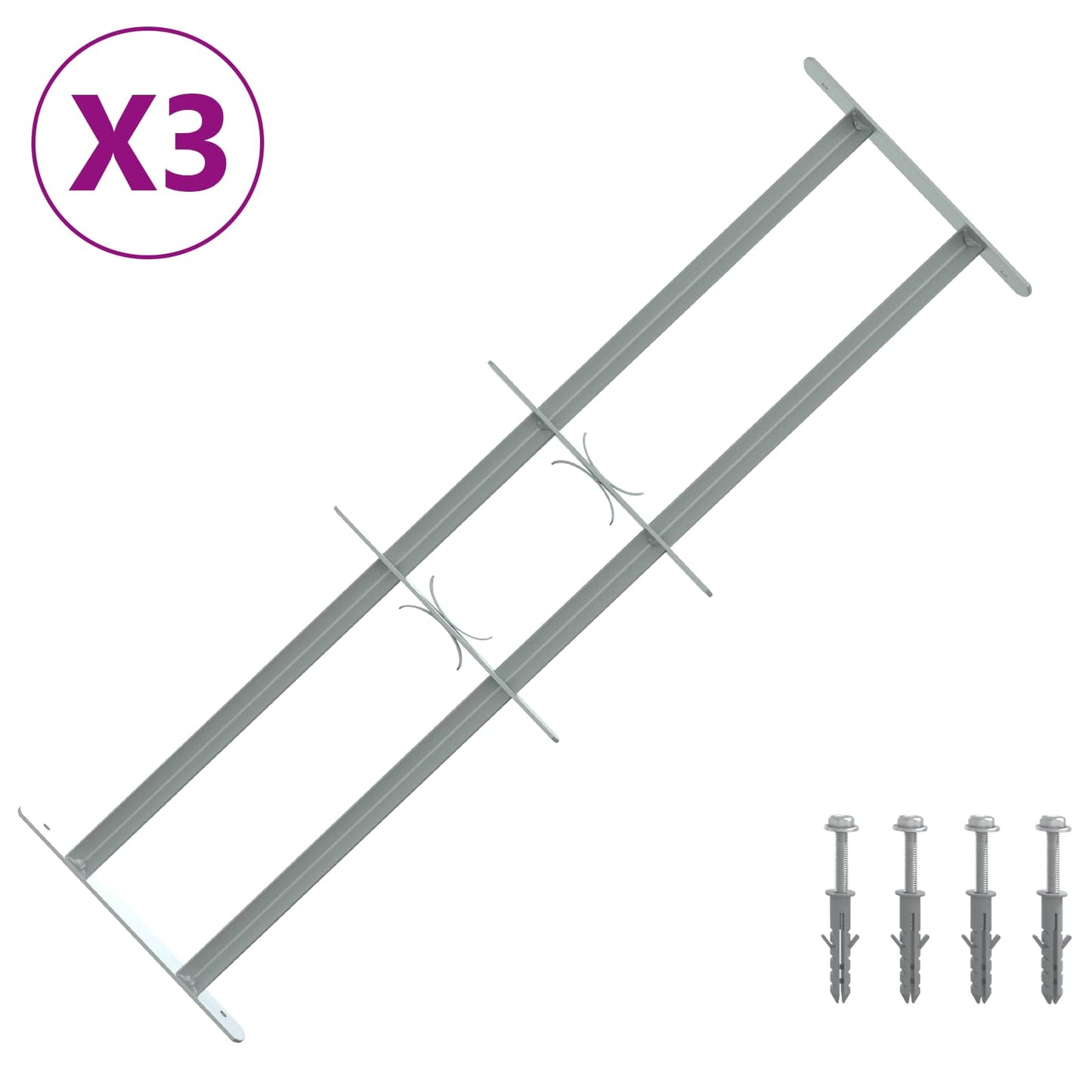 Sikkerhetsgitter for vinduer med 2 tverrbjelker 3 pcs