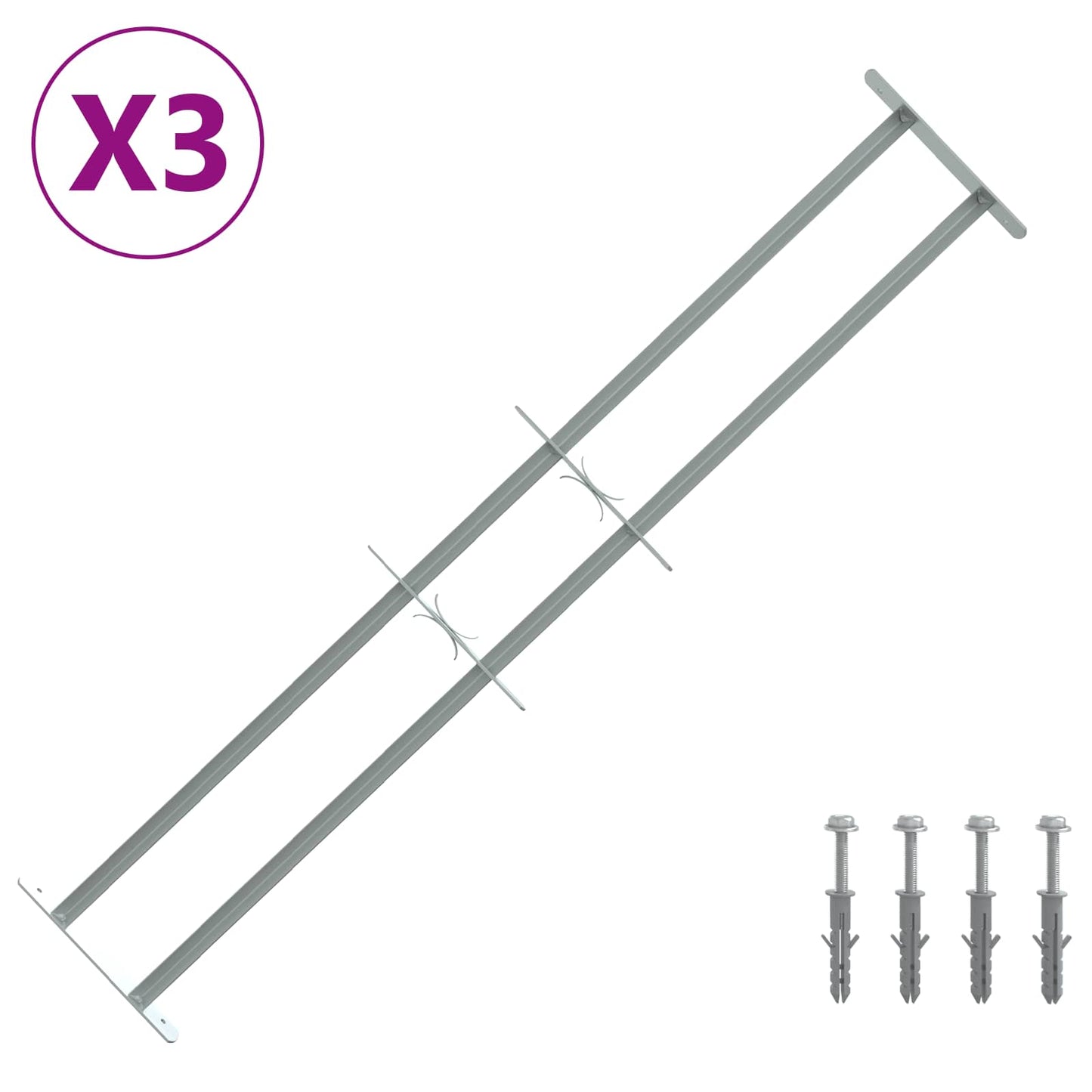 Sikkerhetsgitter for vinduer med 2 tverrbjelker 3 pcs