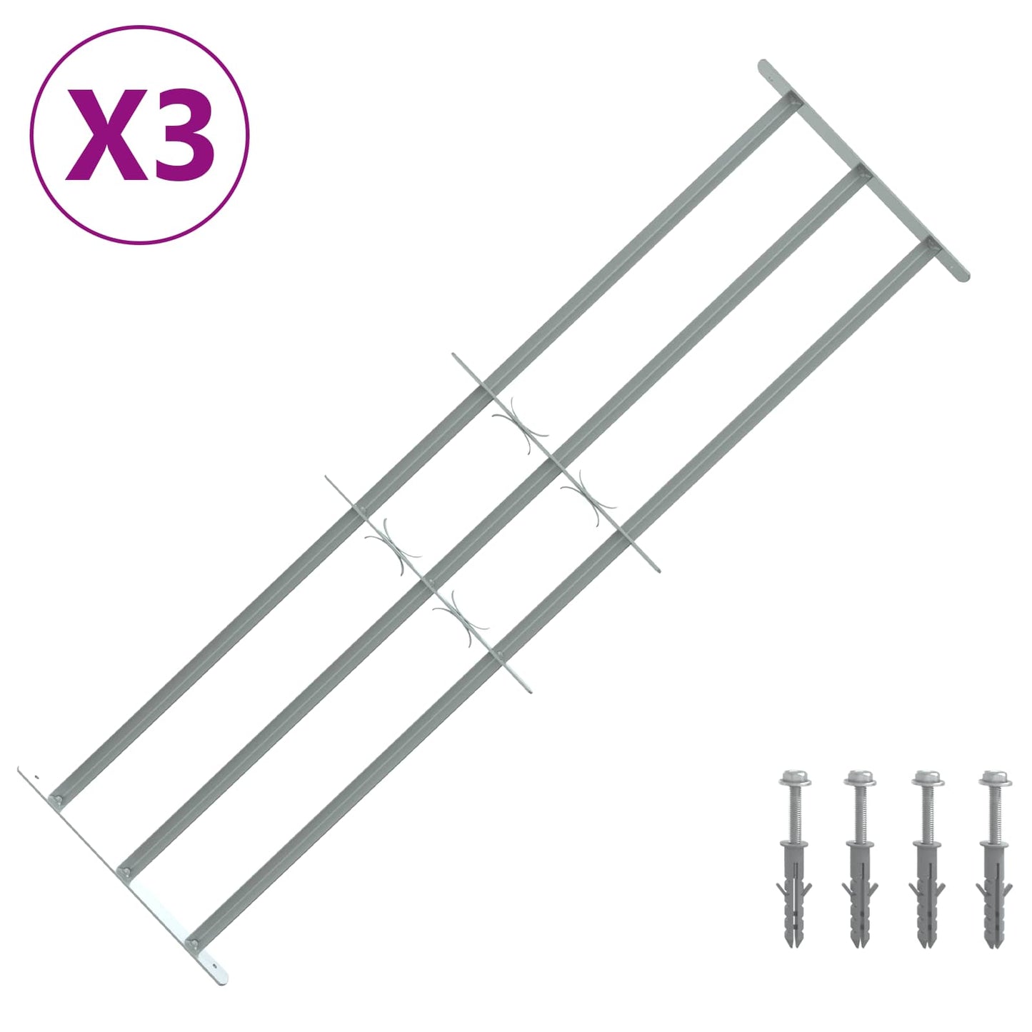 Sikkerhetsgitter for vinduer med 3 tverrbjelker 3 pcs