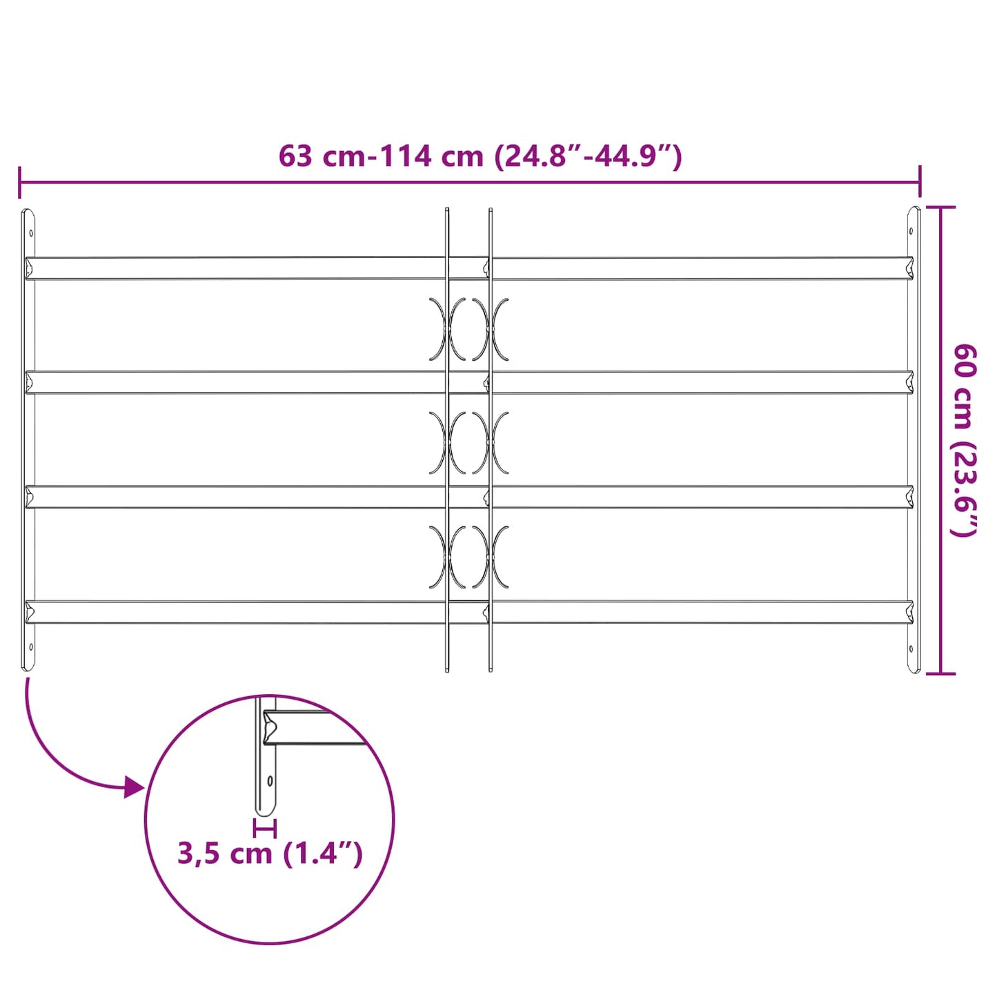 Sikkerhetsgitter for vinduer med 4 tverrbjelker 3 pcs