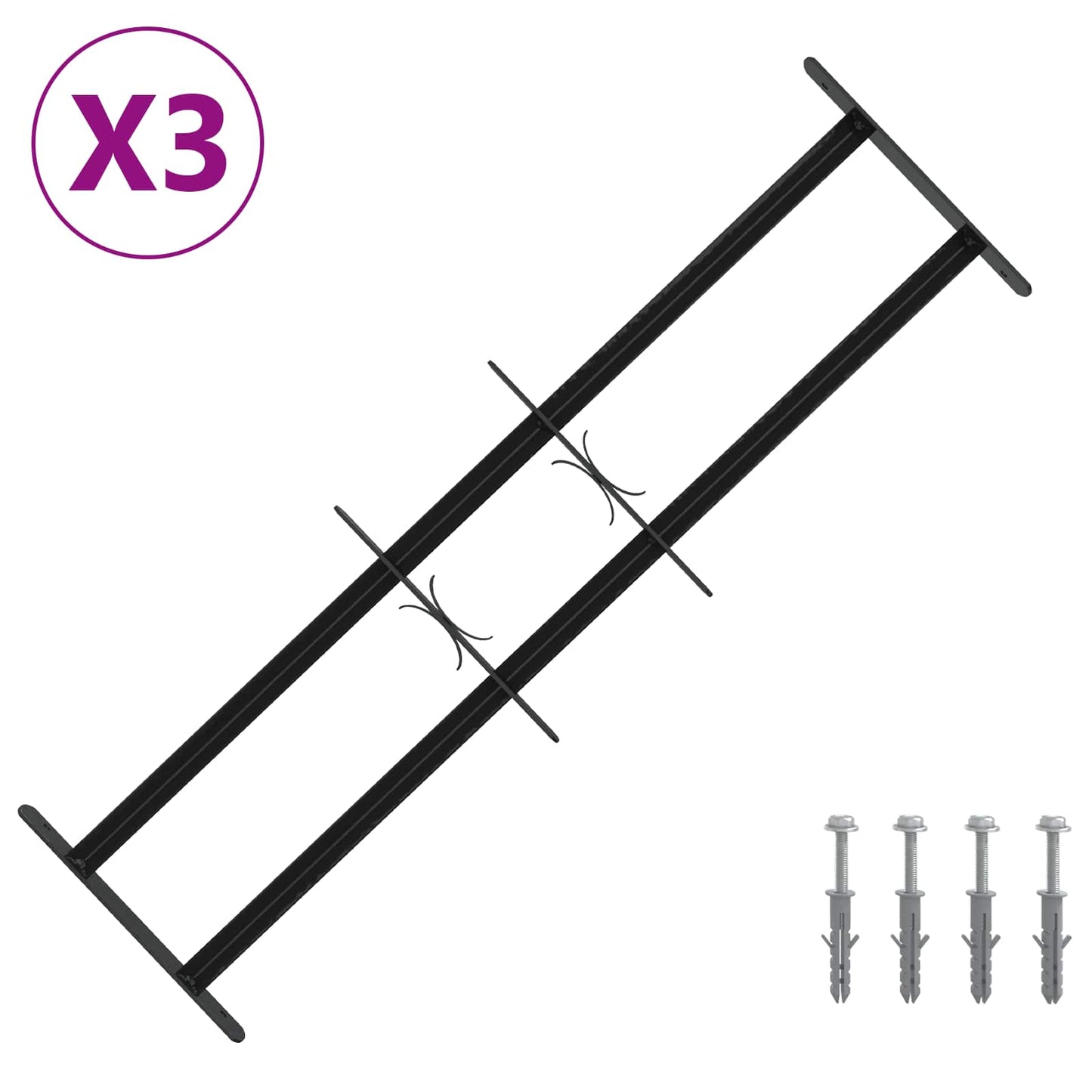Sikkerhetsgitter for vinduer med 2 tverrbjelker 3 pcs 63-114 cm