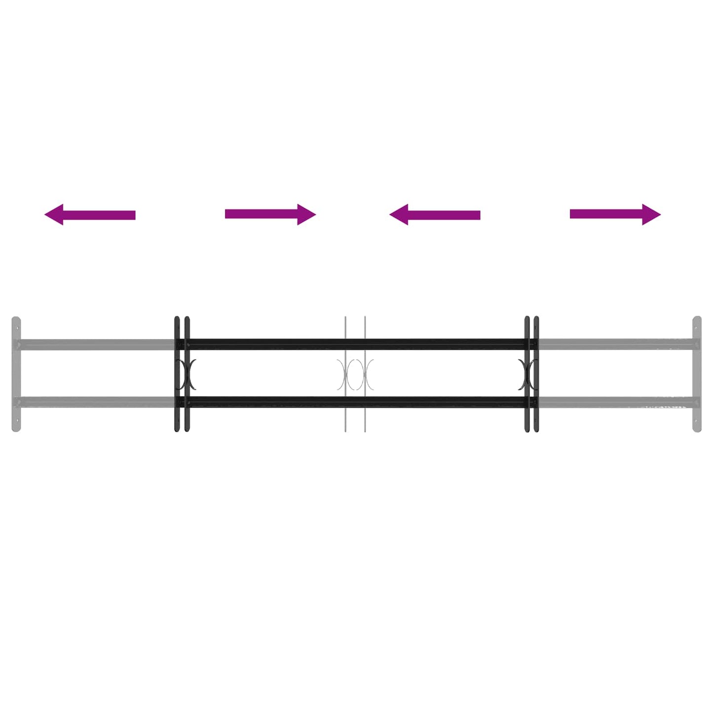 Sikkerhetsgitter for vinduer med 2 tverrbjelker 3 pcs 93-174 cm