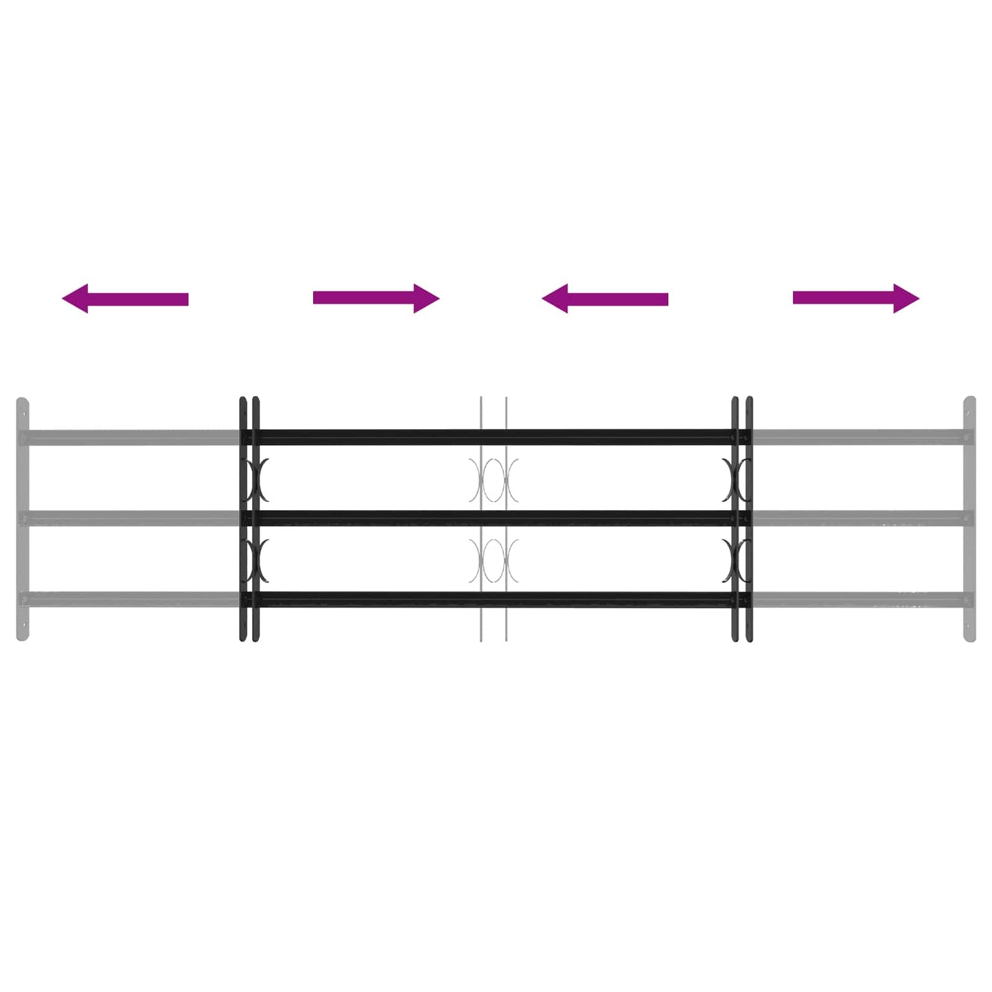 Sikkerhetsgitter for vinduer med 3 tverrbjelker 3 pcs 93-174 cm