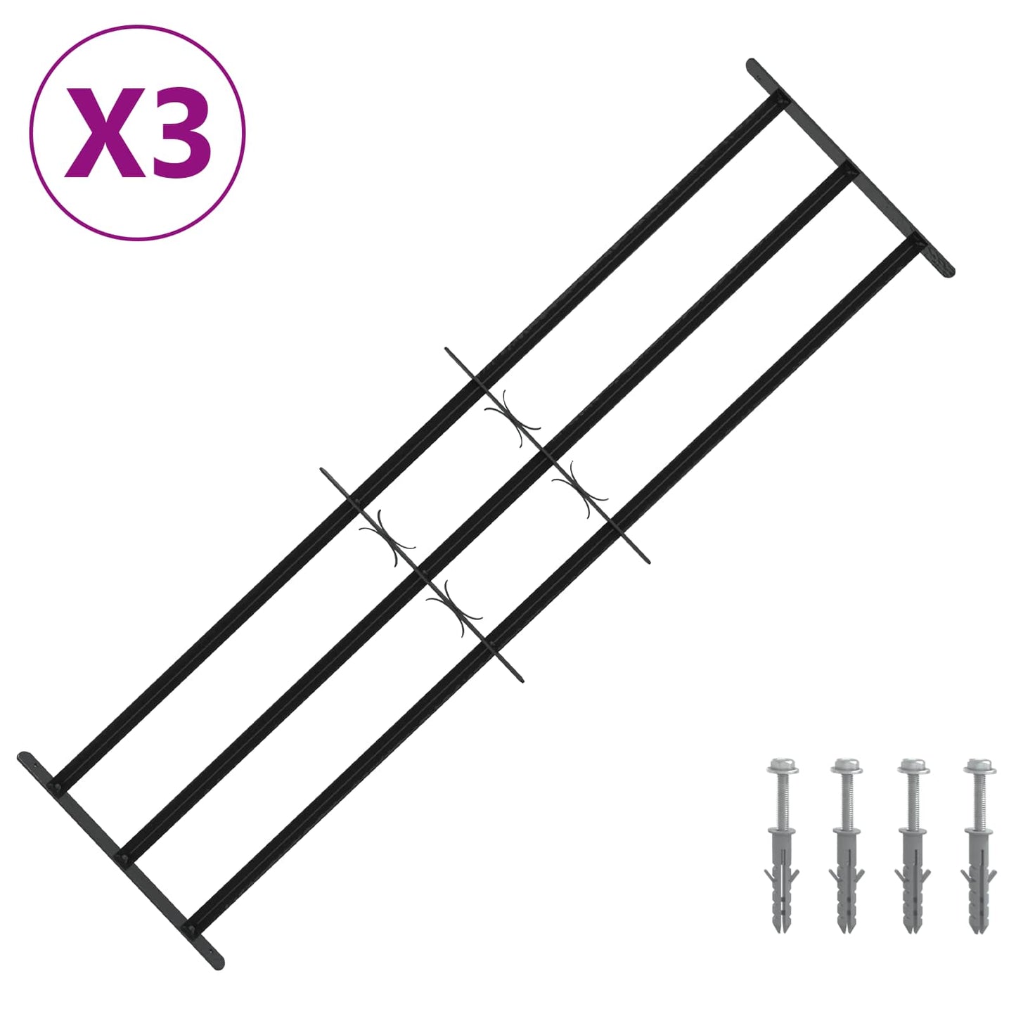 Sikkerhetsgitter for vinduer med 3 tverrbjelker 3 pcs 93-174 cm