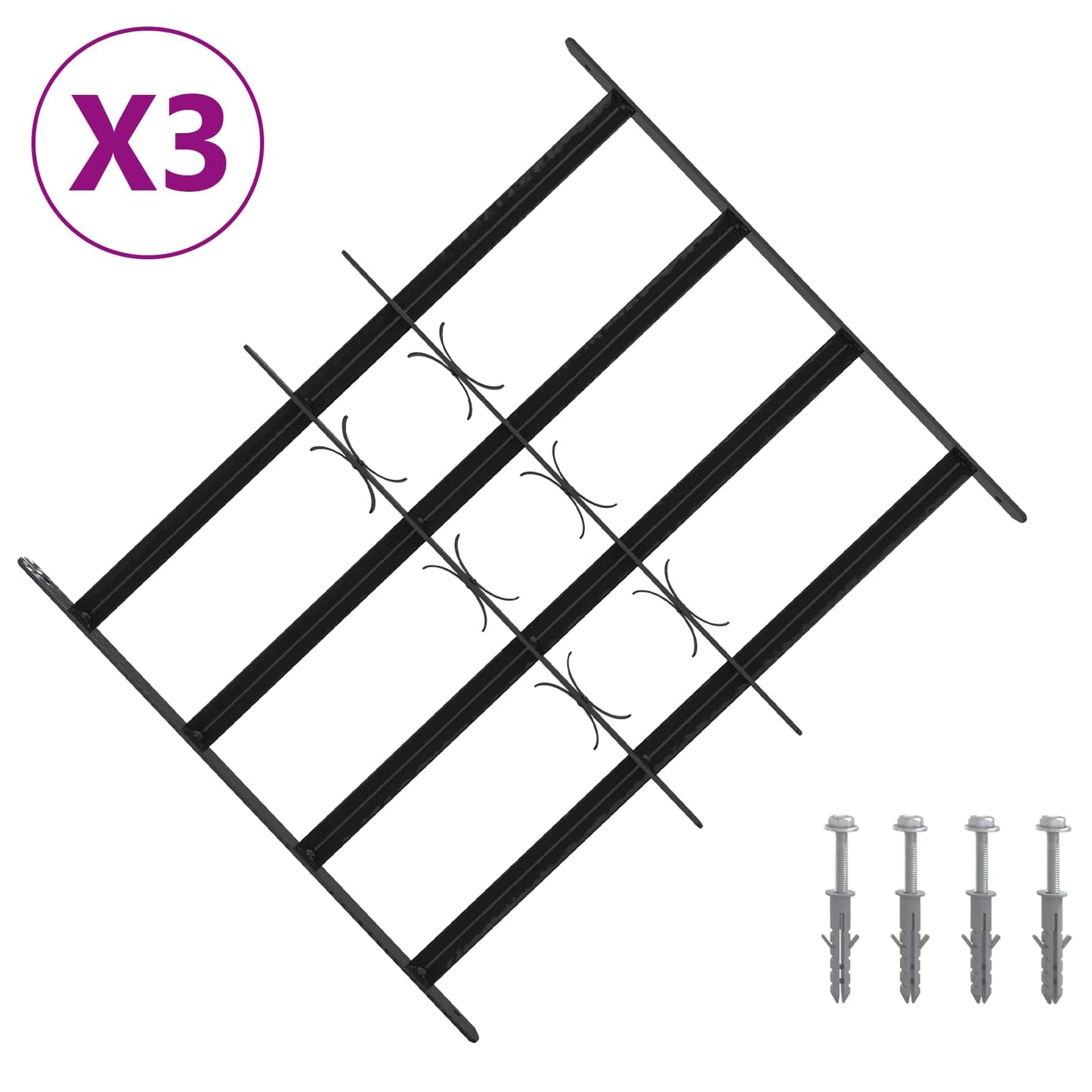 Sikkerhetsgitter for vinduer med 4 tverrbjelker 3 pcs 43-74 cm