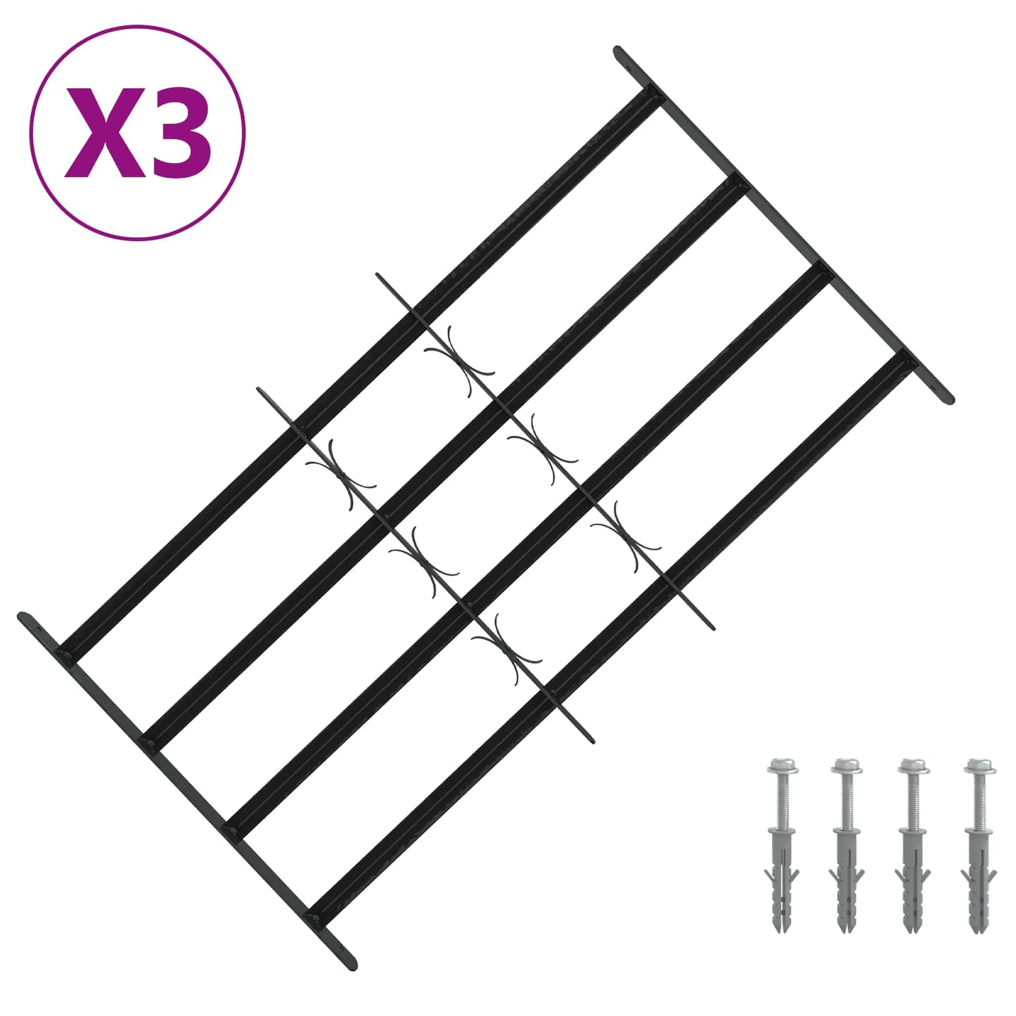 Sikkerhetsgitter for vinduer med 4 tverrbjelker 3 pcs 63-114 cm