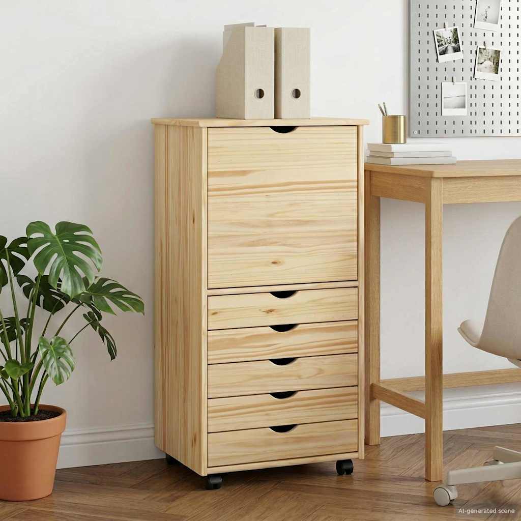 Rullende skap med hjul Brun 53 x 39 x 103 cm Massiv furu