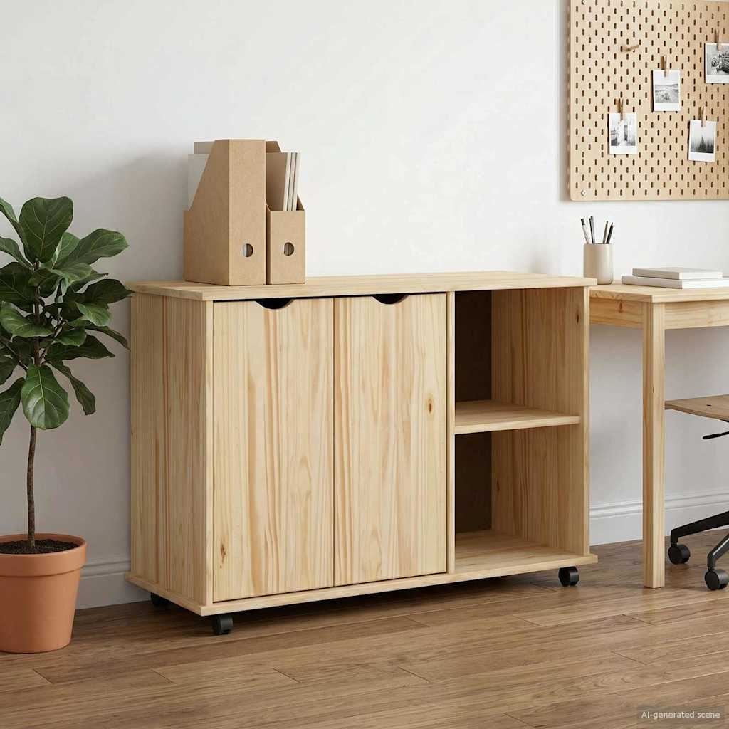 Rullende skap med hjul Brun 100 x 39 x 65,5 cm Massiv furu