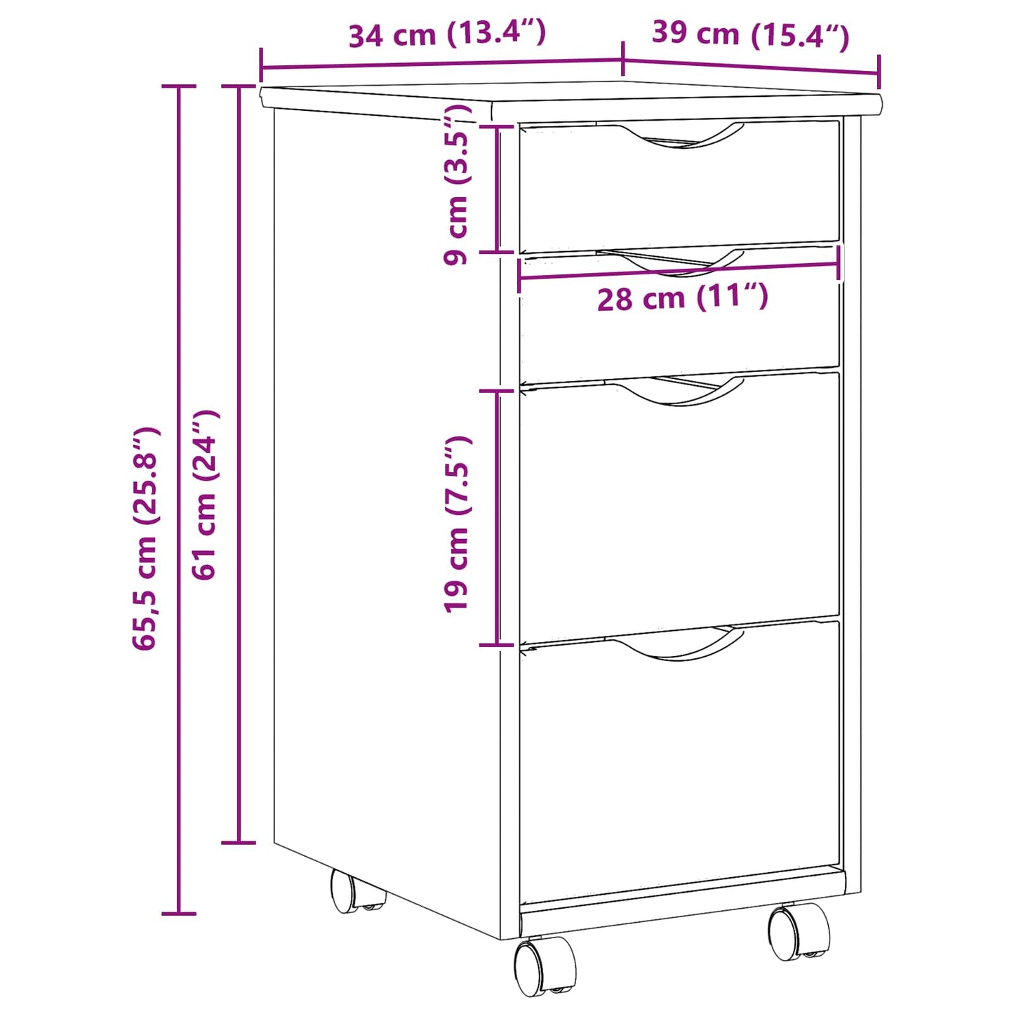 Rullende skap med skrivebord MOSS Klar lakk 34 x 39 x 65,5 cm