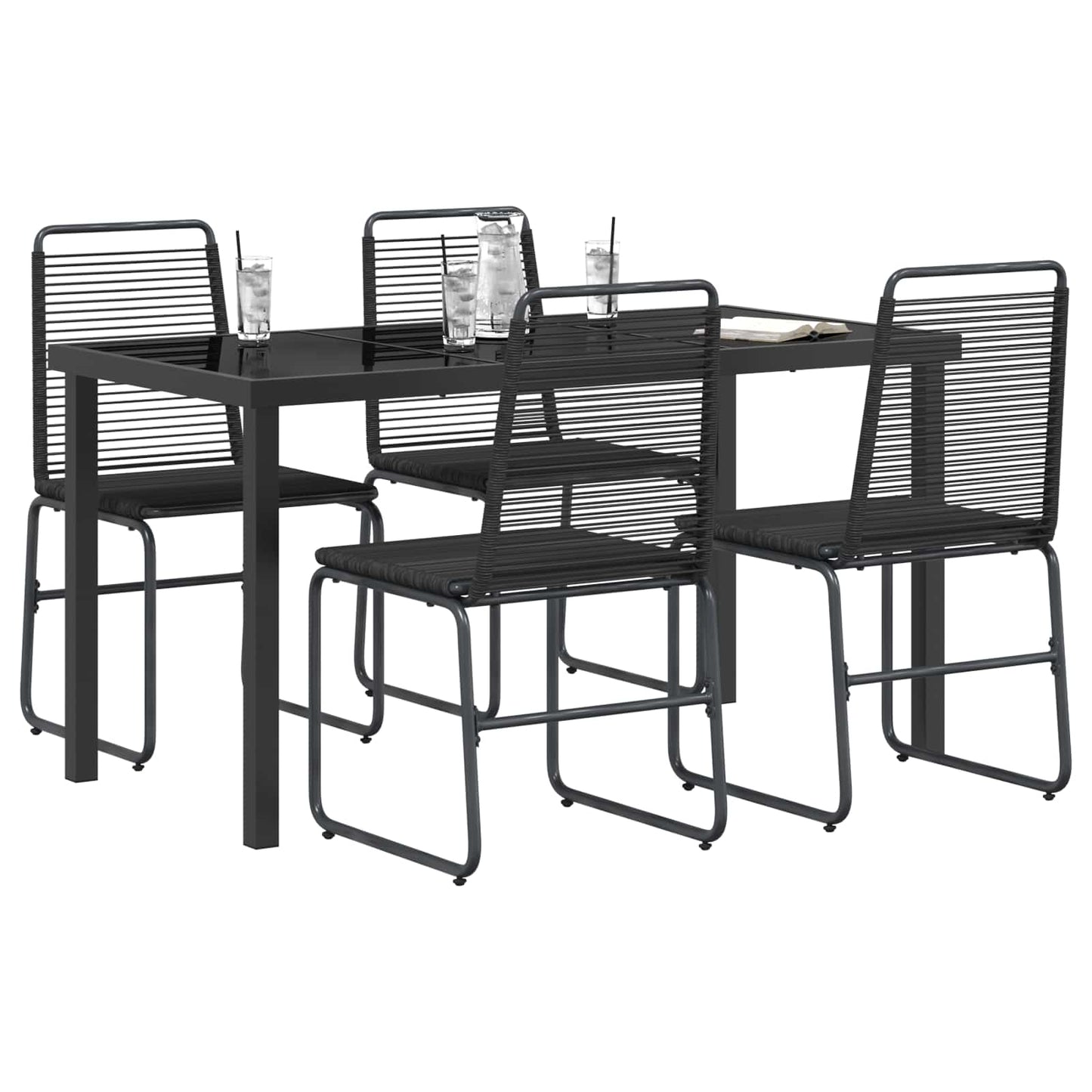 Hagesett 5 stk. Svart Metall og Rattan