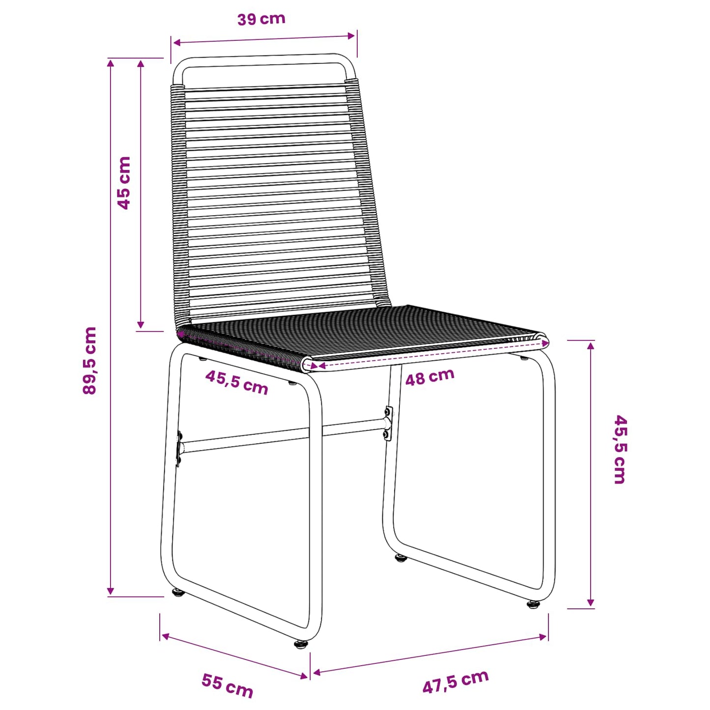 Hagesett 5 stk. Svart Metall og Rattan