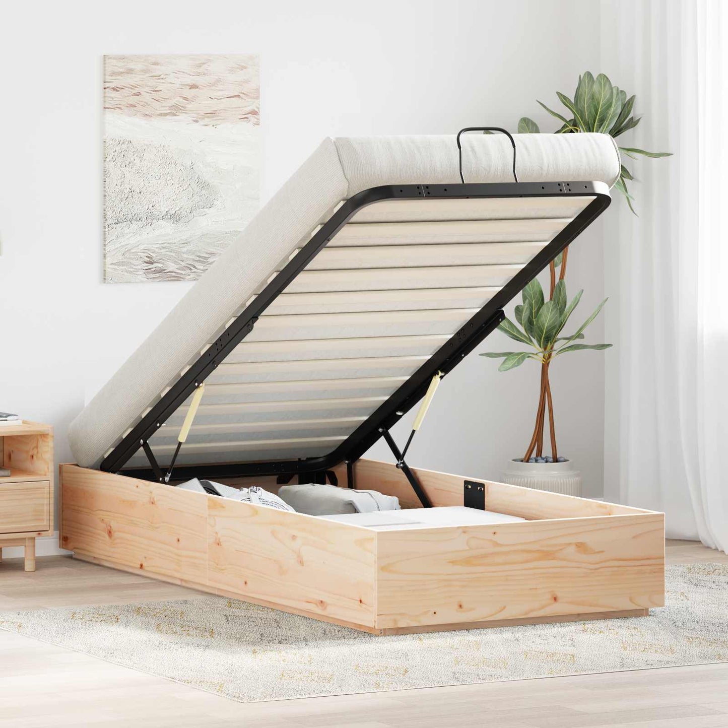 Ottoman sengeramme med lagring Naturlig 80 x 200 cm Massiv furu vidaXL