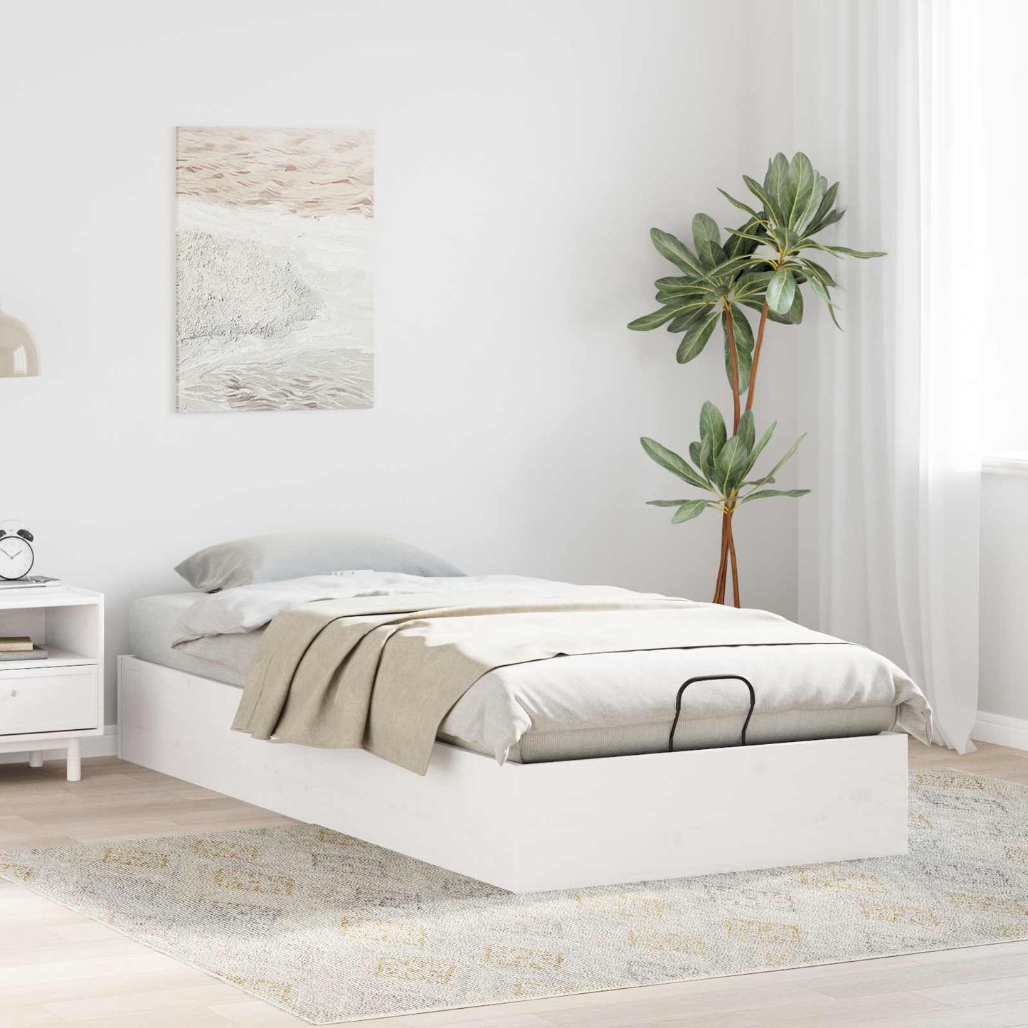 Ottoman Seng Ramme med Oppbevaring Hvit 90 x 190 cm Massiv furu