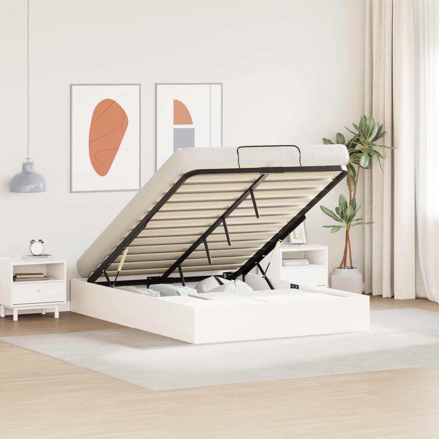 Ottoman Seng Ramme med Oppbevaring Hvit 135 x 190 cm