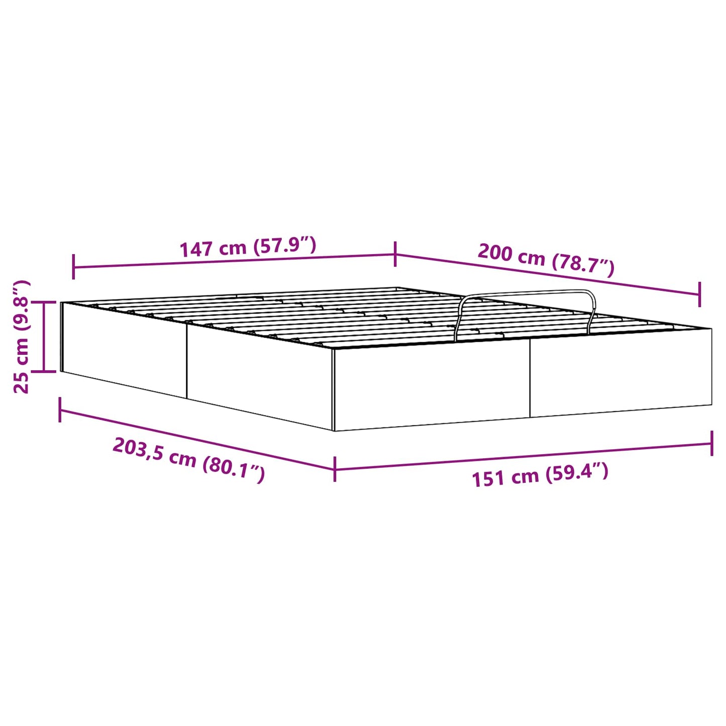 Ottoman Seng Ramme med Oppbevaring Naturlig 150 x 200 cm
